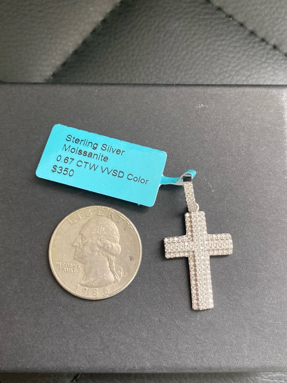 Silver Moissanite Cross Pendant - Picture 4 of 6